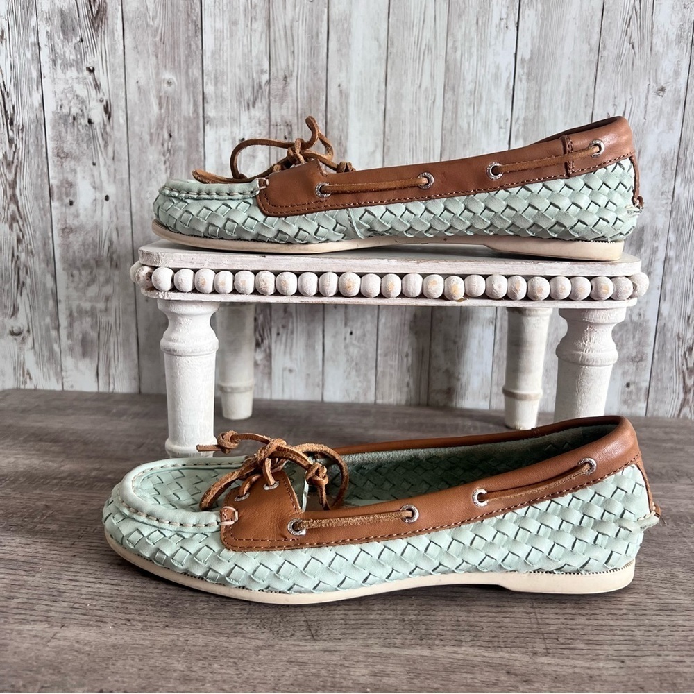 Sperry Top Siders Women’s Audrey Woven Aqua Boat Shoes Size 7 - Picture 2 of 7